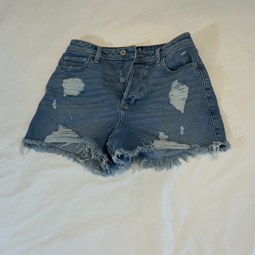 Hollister Blue Jean Shorts Distressed Frayed Hem